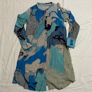 3 Potato LS Button Up Abstract Art-To Wear-Shirt Tunic Dress with Pockets